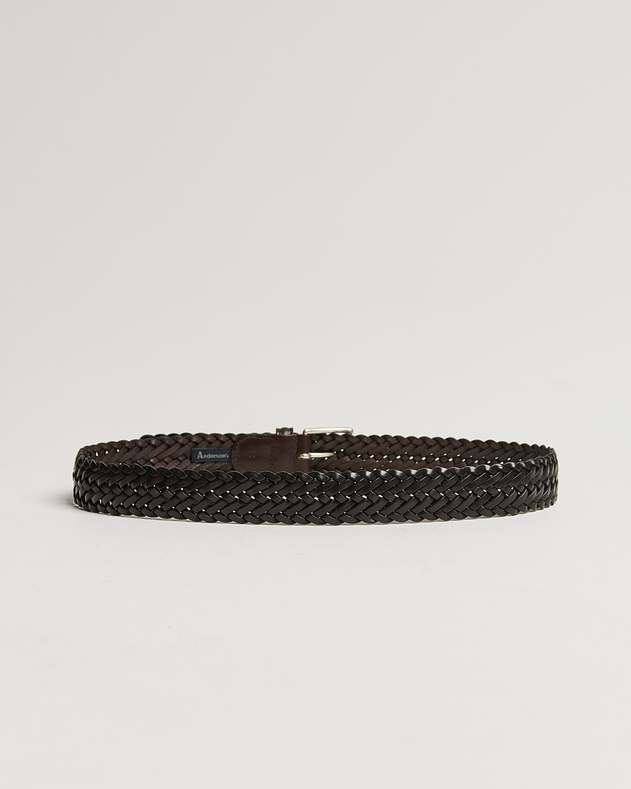 Herre | Tilbehør | Anderson's | Woven Leather 3,5 cm Belt Dark Brown