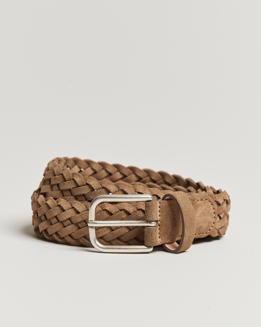 Herre | Bælter | Anderson's | Woven Suede Belt 3 cm Beige