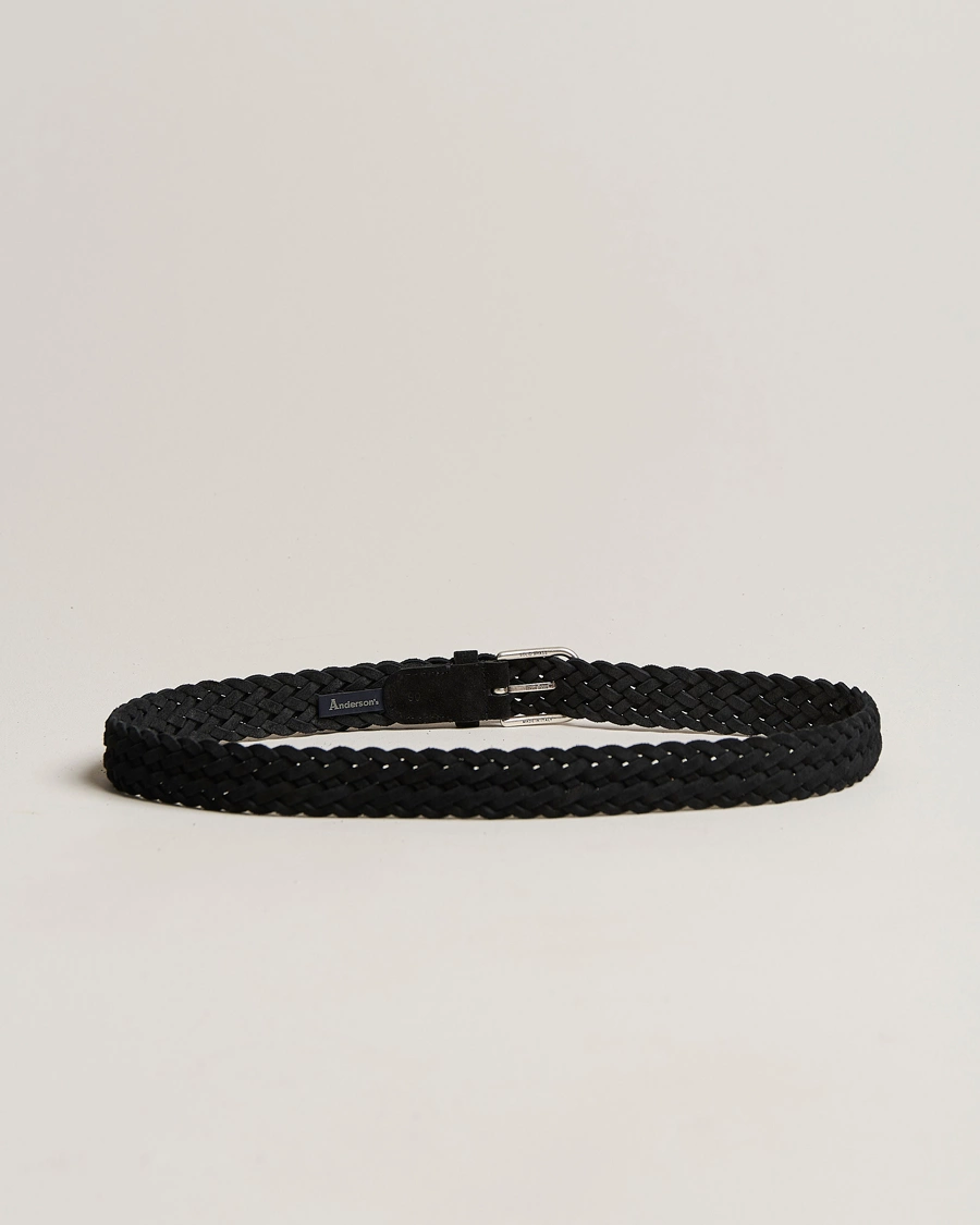 Herre | Italian Department | Anderson's | Woven Suede Belt 3 cm Black