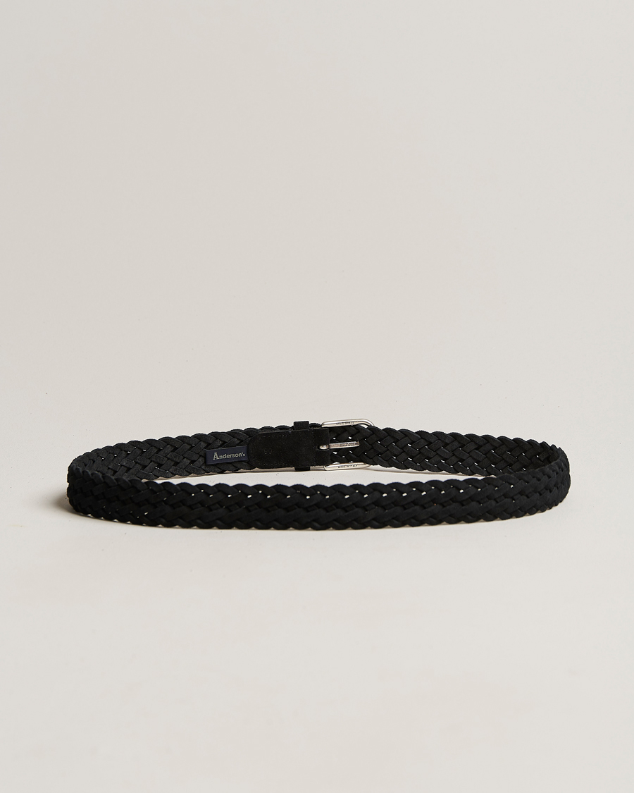 Herre |  | Anderson\'s | Woven Suede Belt 3 cm Black