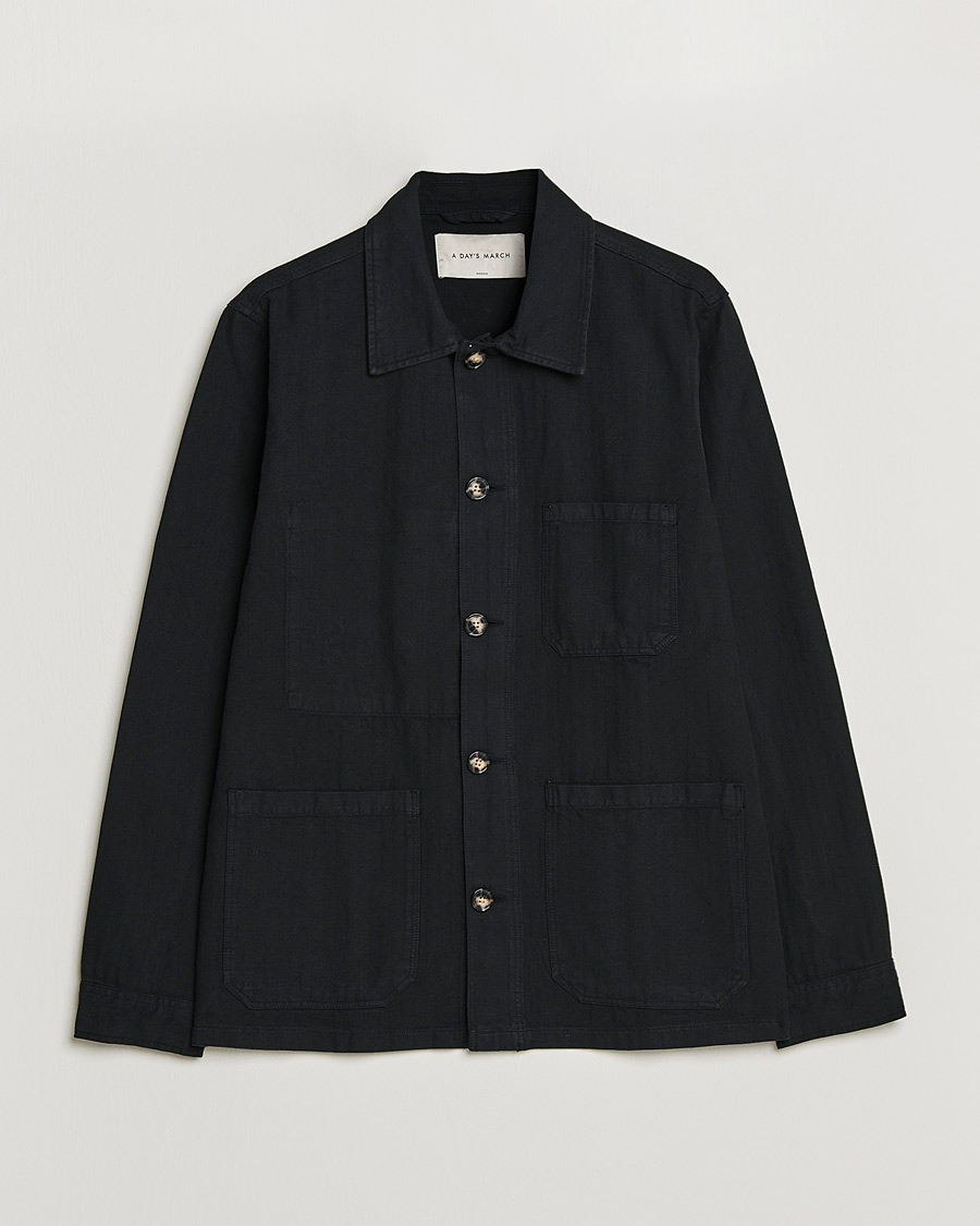 Herre | Skjorter | A Day's March | Original Herringbone Overshirt Regular Fit Black