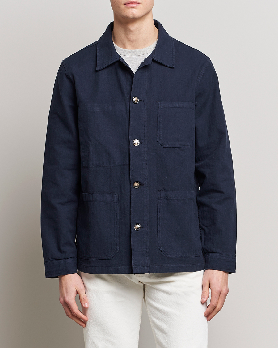 Herre | Shirt Jackets | A Day's March | Original Herringbone Overshirt Regular Fit Navy