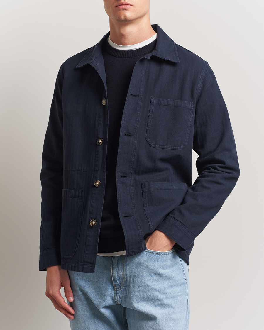 Herre | Skjorter | A Day's March | Original Herringbone Overshirt Regular Fit Navy