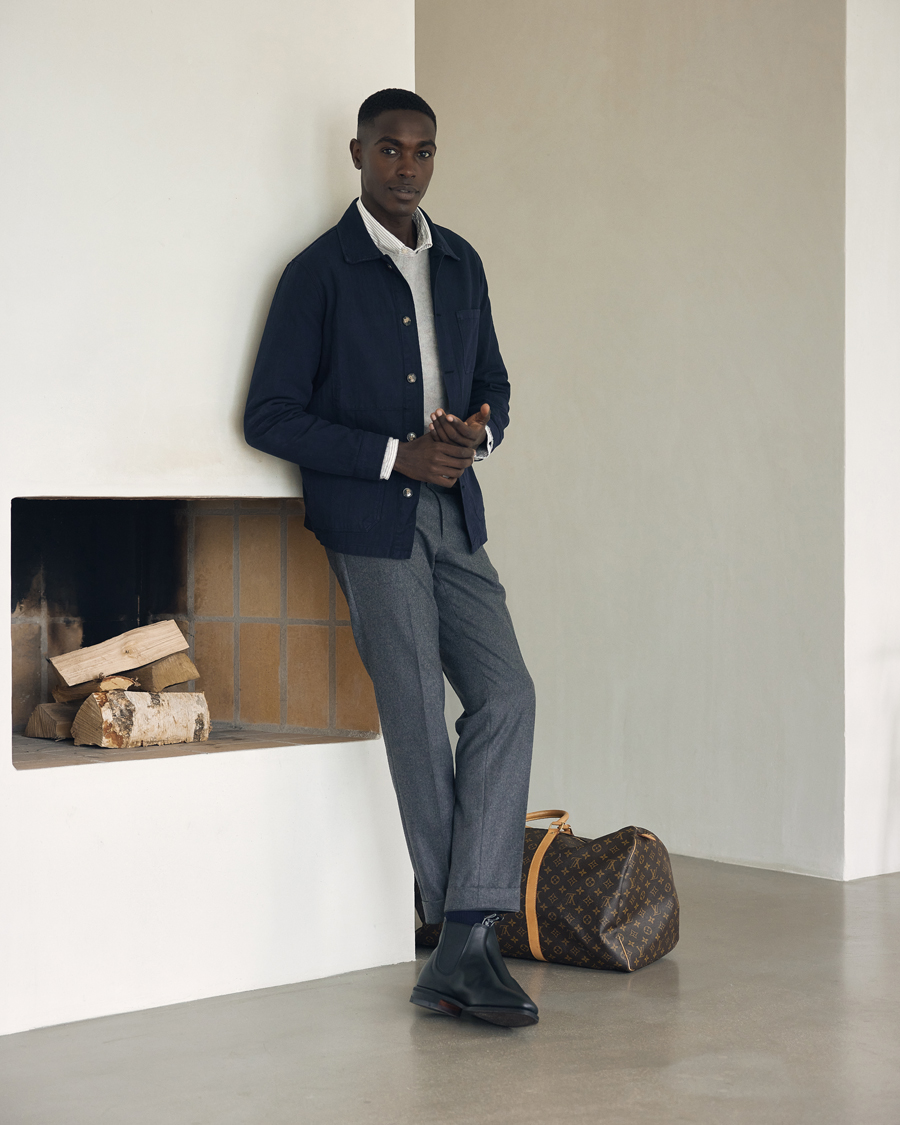 Herre | Skjorter | A Day's March | Herringbone Overshirt Navy