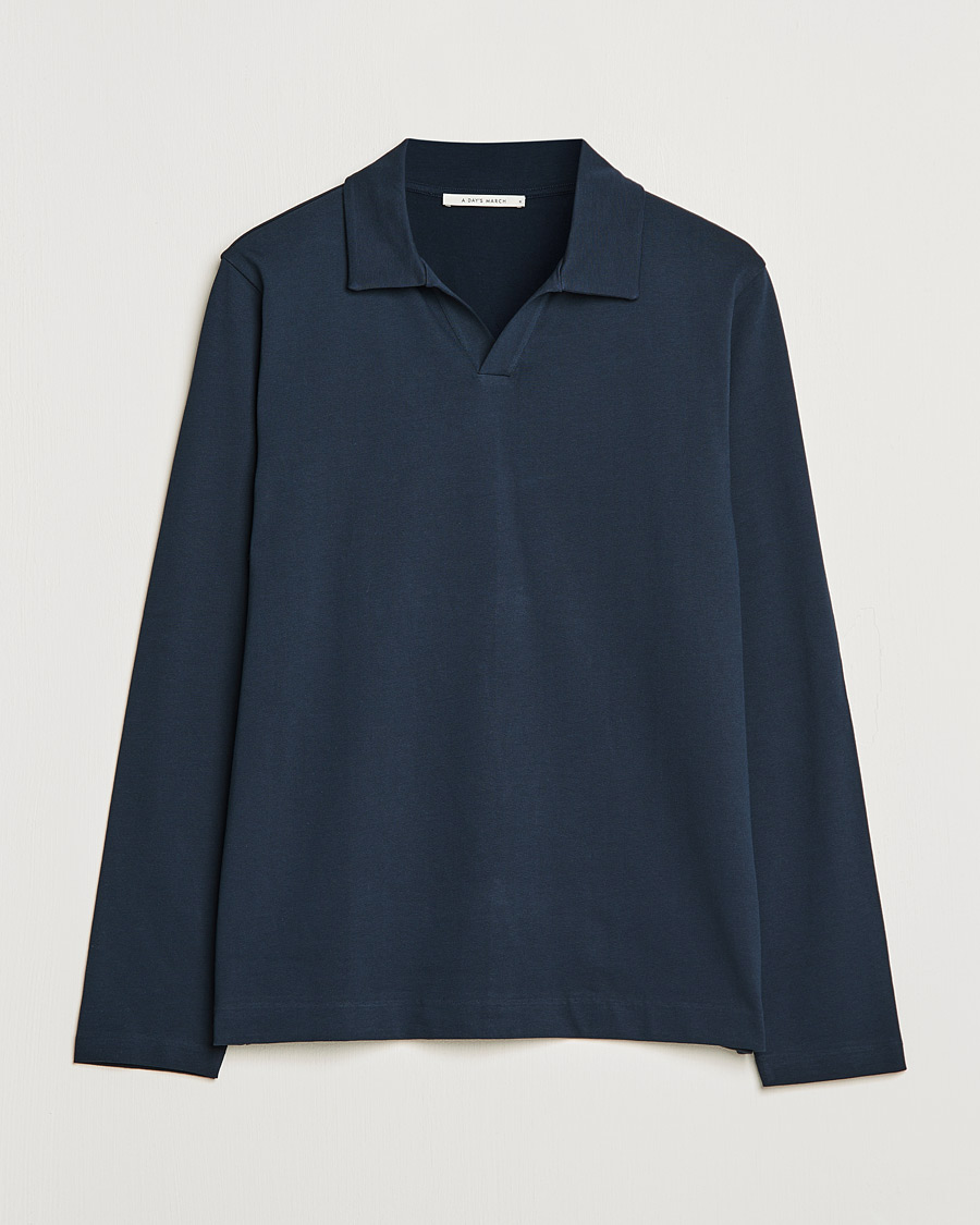 Herre | Langærmet Polo | A Day's March | Branford Long Sleeve Jersey Polo Navy
