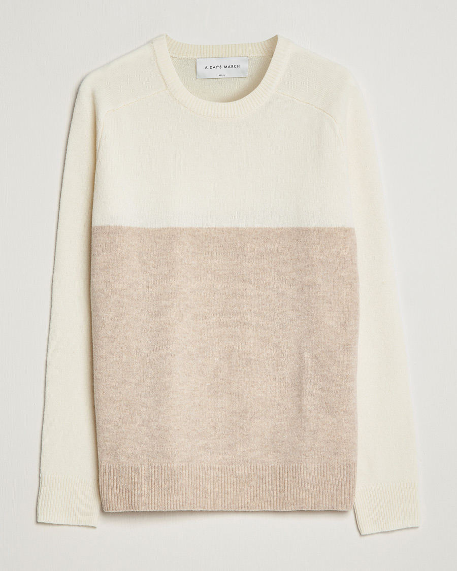 Herre | Trøjer | A Day's March | Brodick Block Lambswool Sweater Sand/Off White