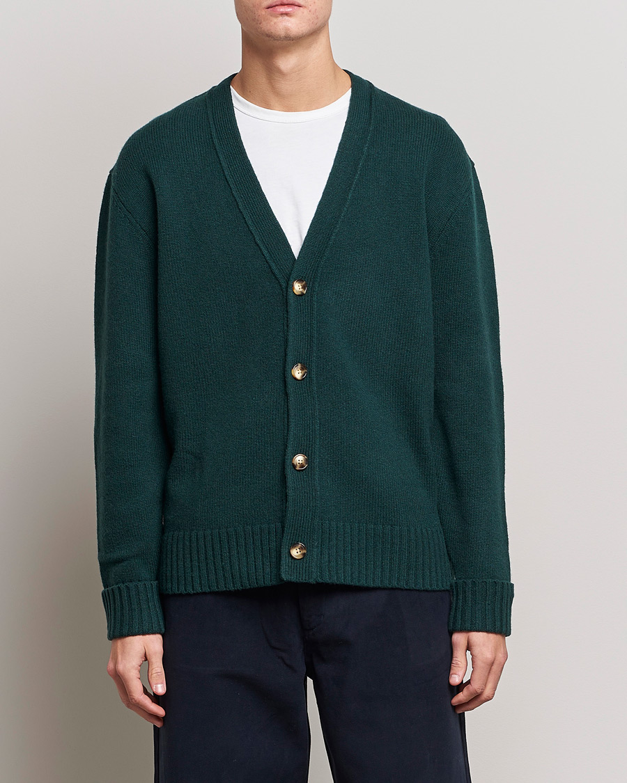 Herre | A Day's March | A Day's March | Snag Lambswool Cardigan Bottle Green