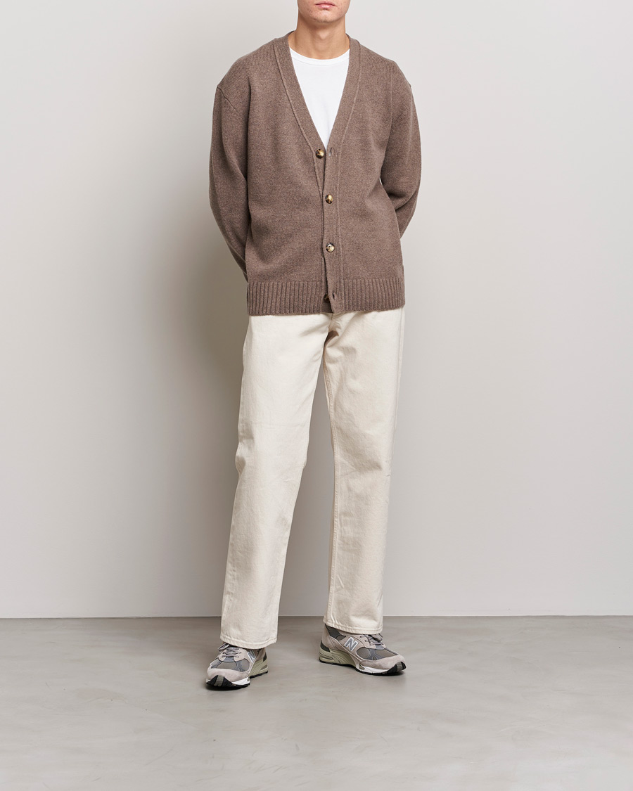 Herre | Trøjer | A Day's March | Snag Lambswool Cardigan Taupe Melange
