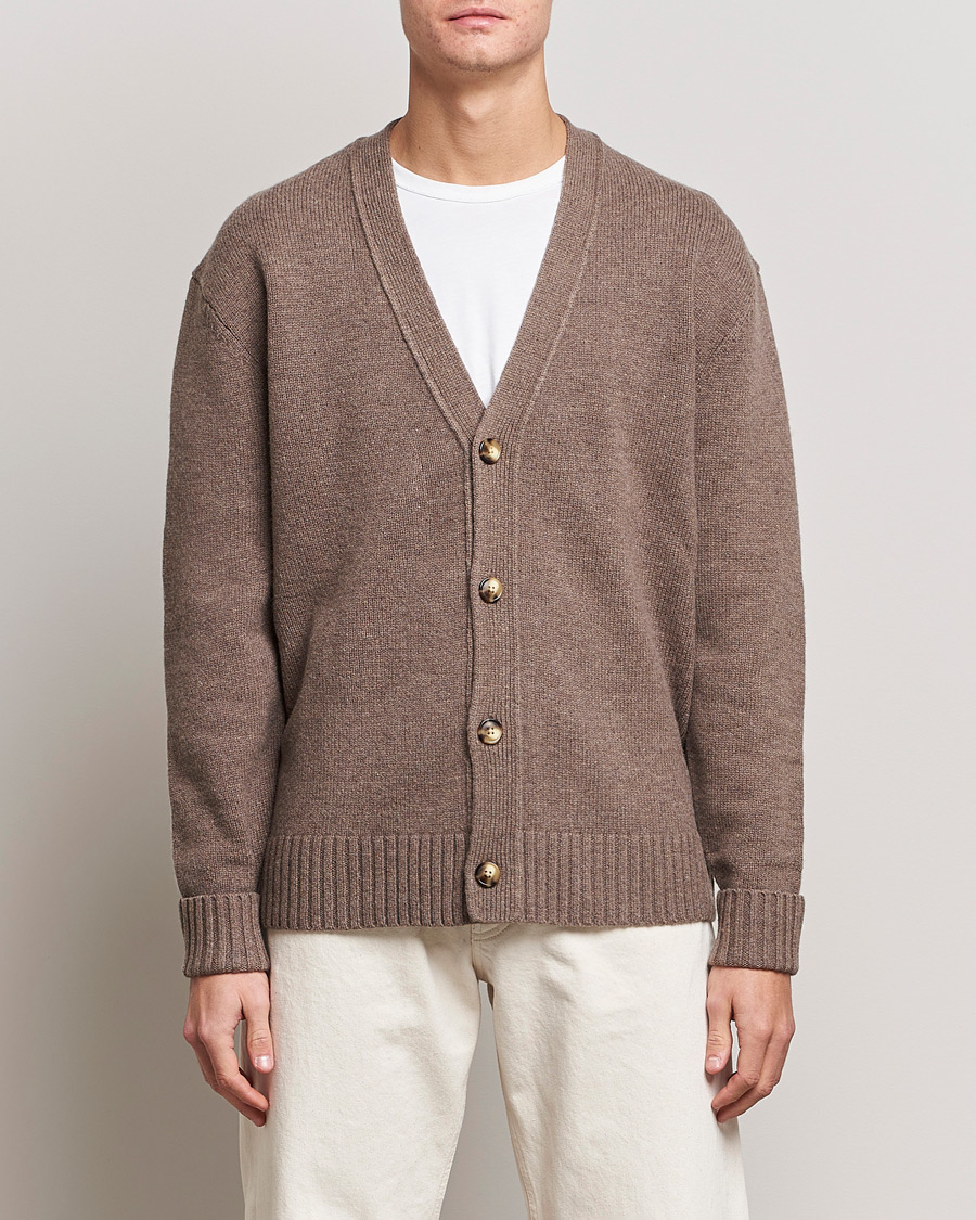 Herre | Cardigans | A Day's March | Snag Lambswool Cardigan Taupe Melange