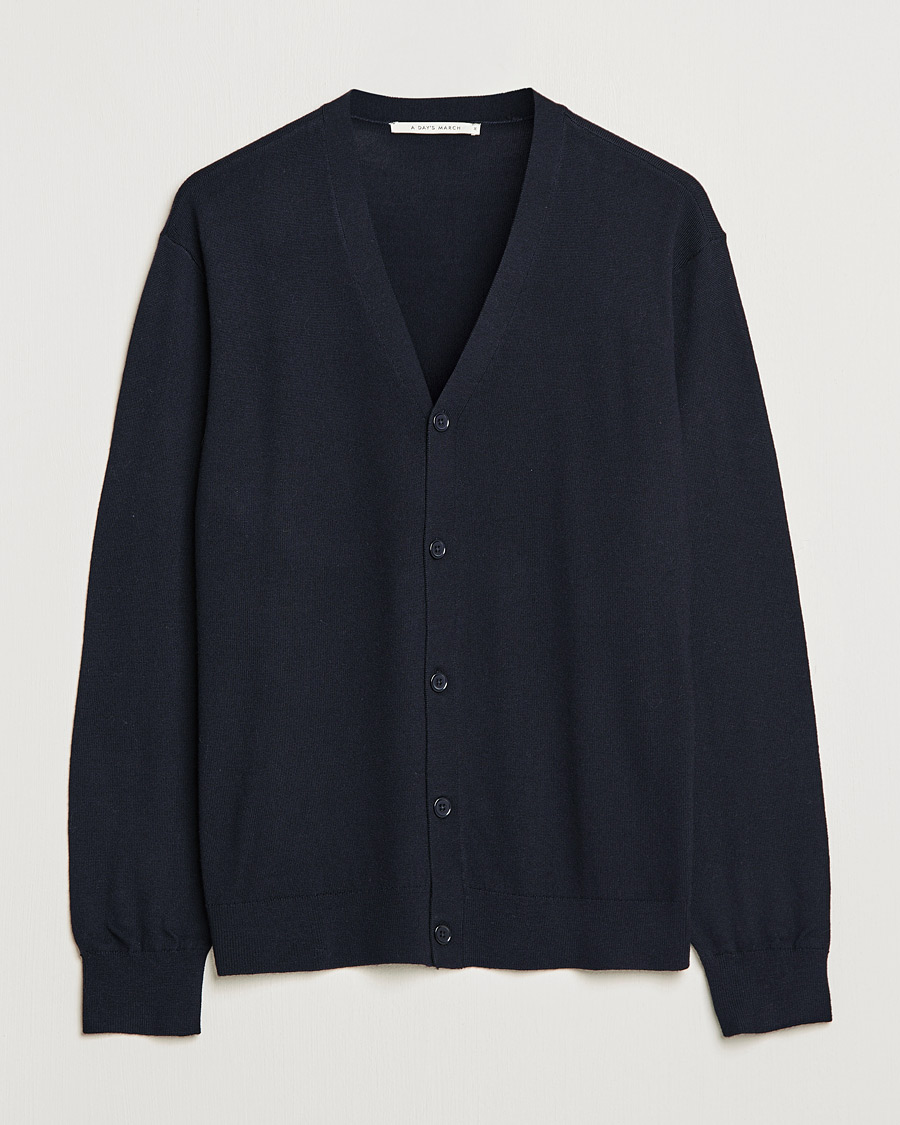Herre | Trøjer | A Day's March | Oca Merino Cardigan Navy