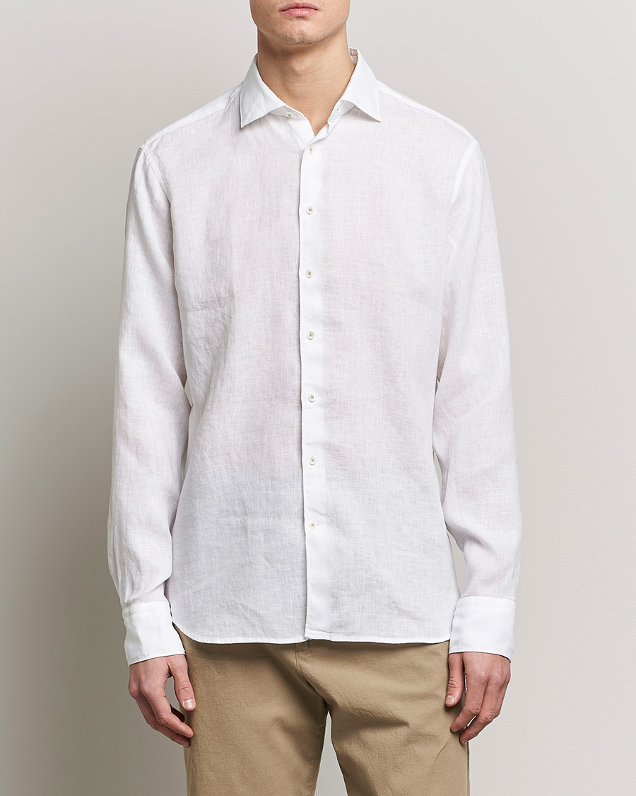 Herre | Business & Beyond | Stenströms | Fitted Body Cut Away Linen Shirt White