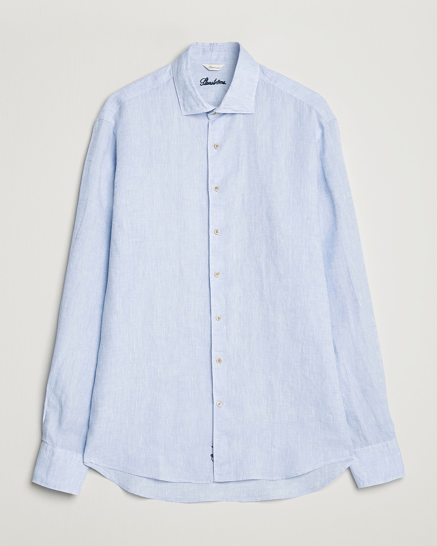 Herre |  | Stenströms | Fitted Body Cut Away Linen Shirt Light Blue