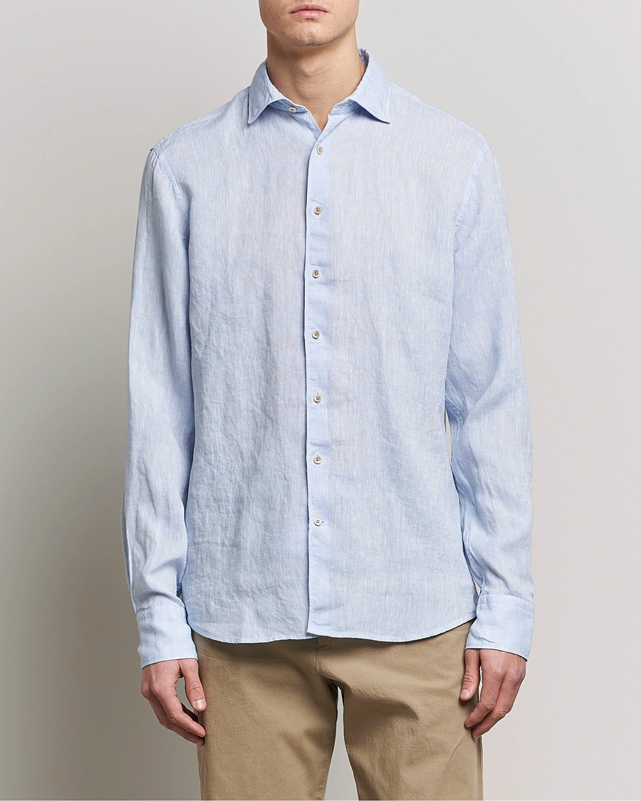 Herre | Hørskjorter | Stenströms | Fitted Body Cut Away Linen Shirt Light Blue