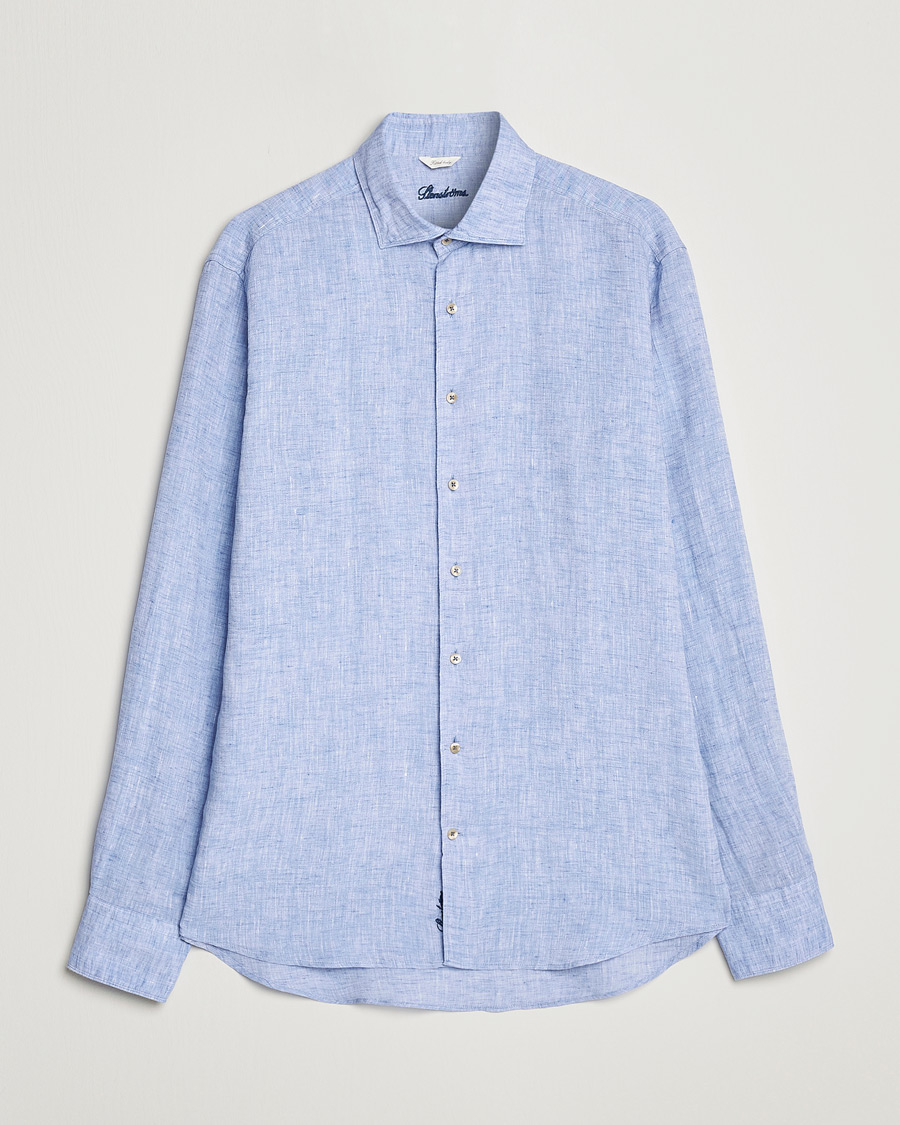 Herre |  | Stenströms | Fitted Body Cut Away Linen Shirt Blue