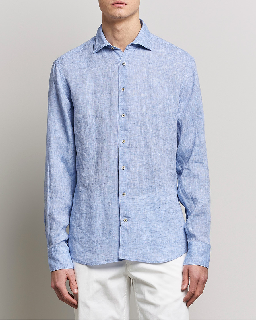 Herre | Tøj | Stenströms | Fitted Body Cut Away Linen Shirt Blue