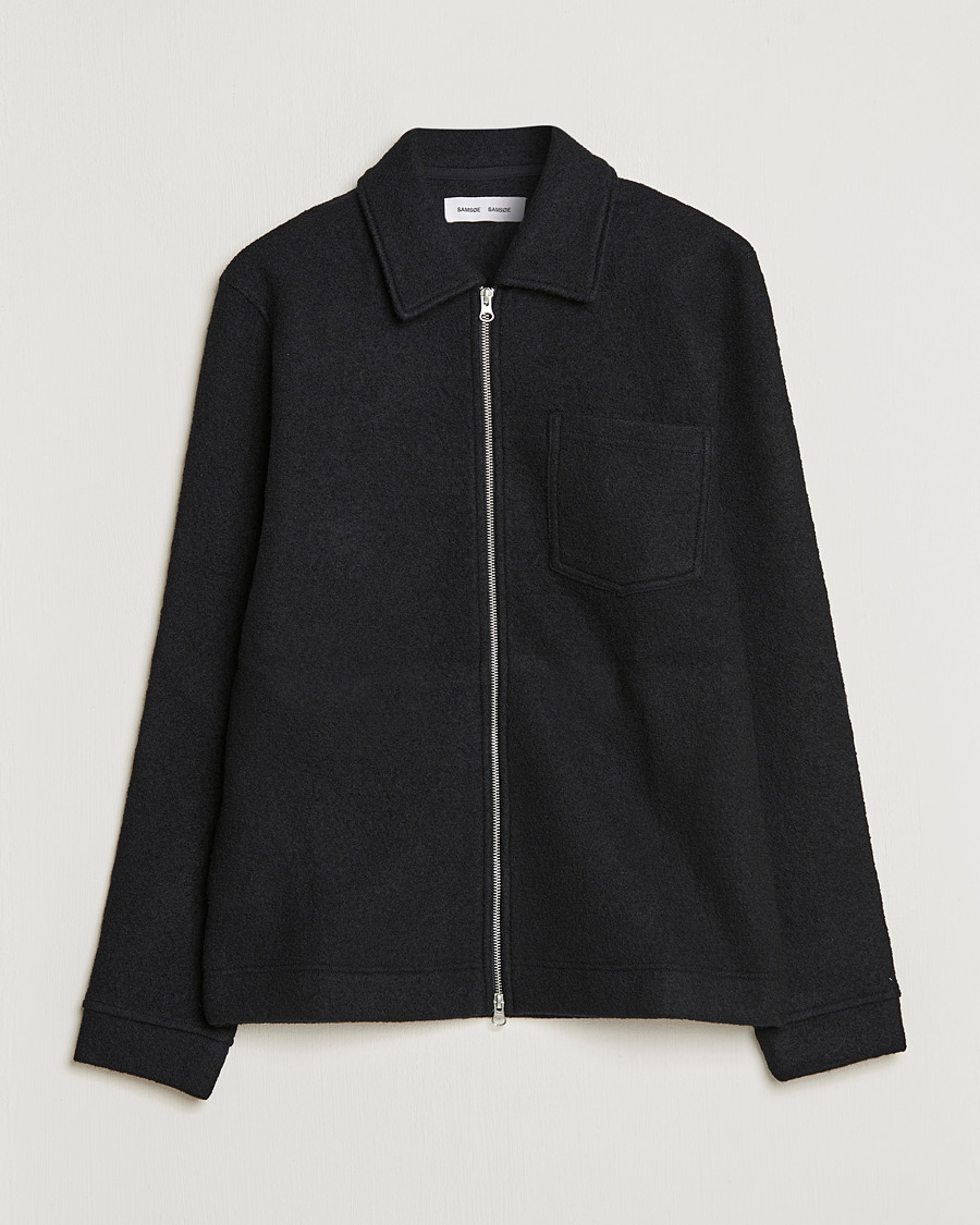 Herre | Skjorter | Samsøe Samsøe | Samsøe & Samsøe Hannes Boiled Wool Full Zip Overshirt Black