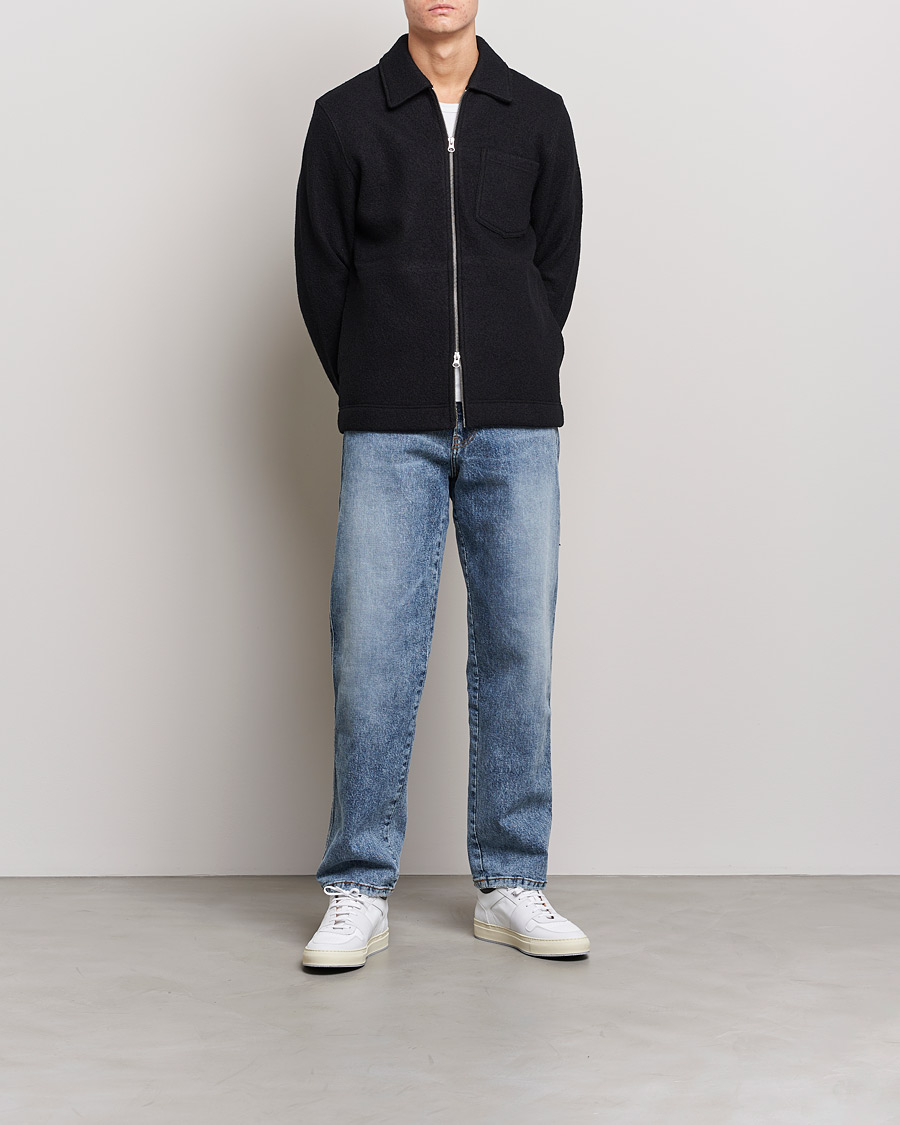 Herre | Skjorter | Samsøe Samsøe | Samsøe & Samsøe Hannes Boiled Wool Full Zip Overshirt Black