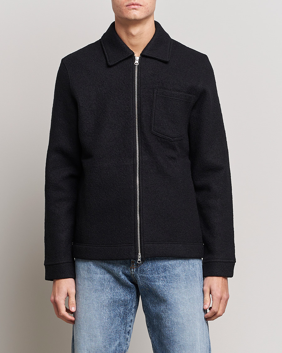 Herre | Skjorter | Samsøe Samsøe | Samsøe & Samsøe Hannes Boiled Wool Full Zip Overshirt Black