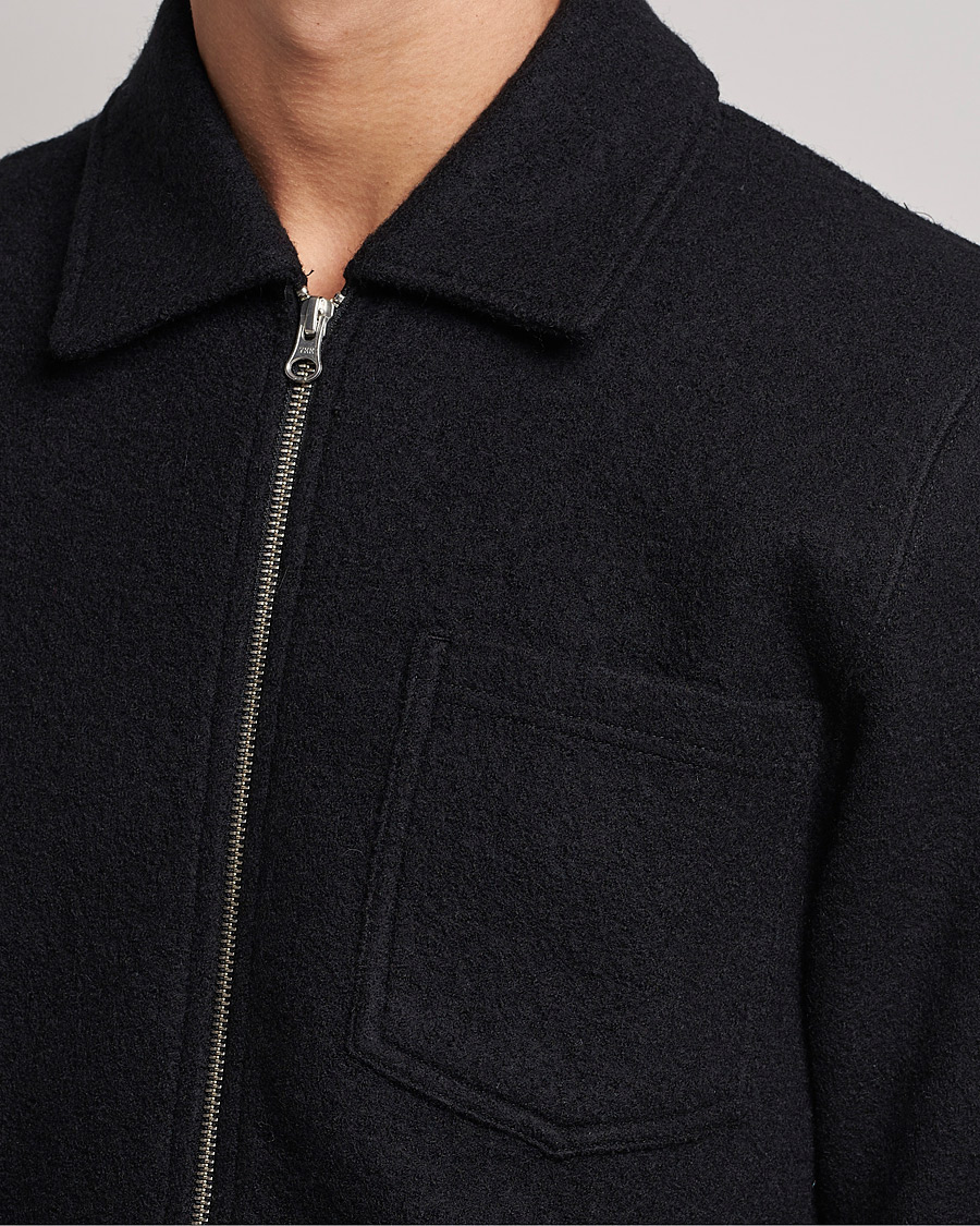 Herre | Skjorter | Samsøe Samsøe | Samsøe & Samsøe Hannes Boiled Wool Full Zip Overshirt Black
