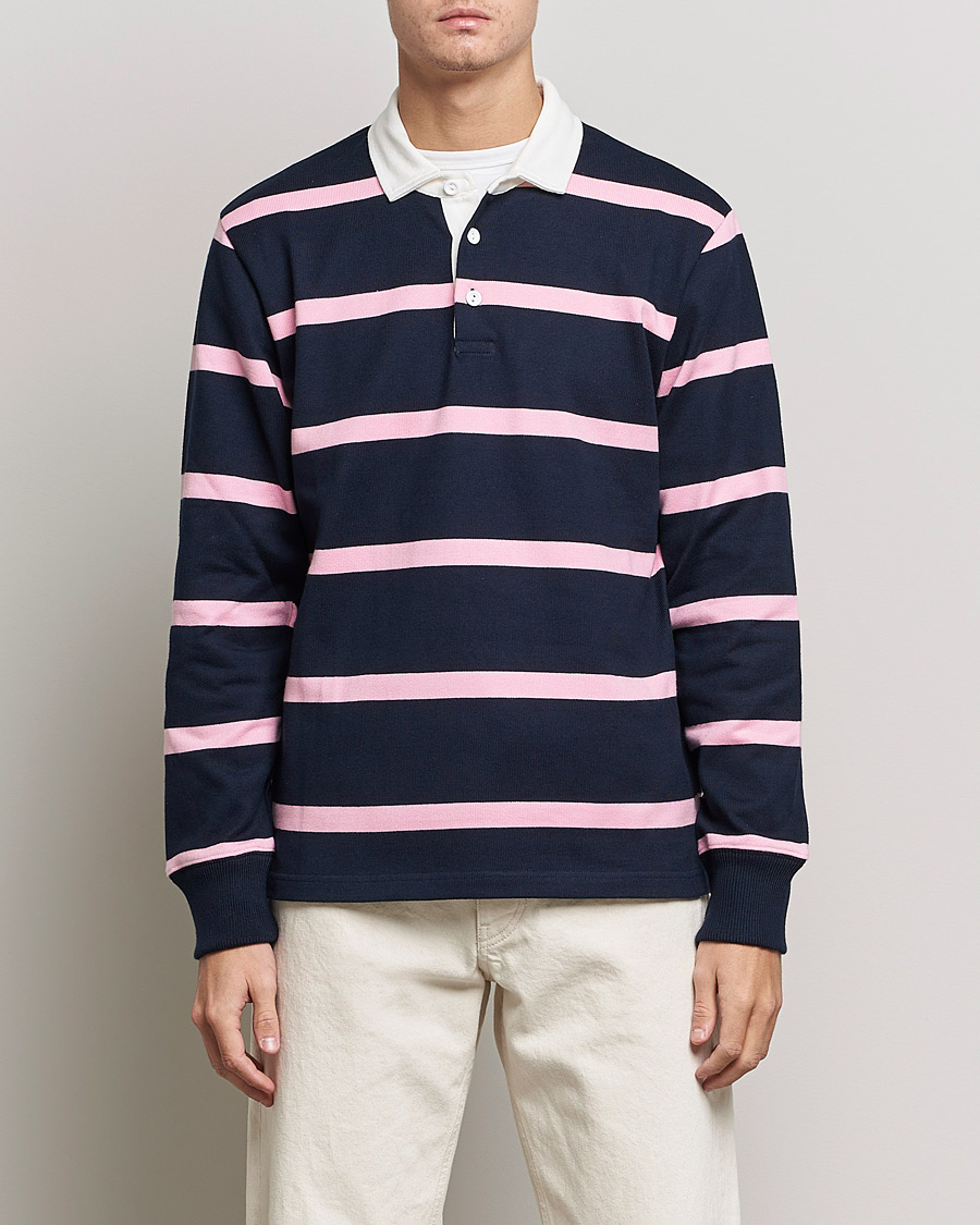 Herre | Rowing Blazers | Rowing Blazers | Hockney Stripe Rugby Navy/Pink