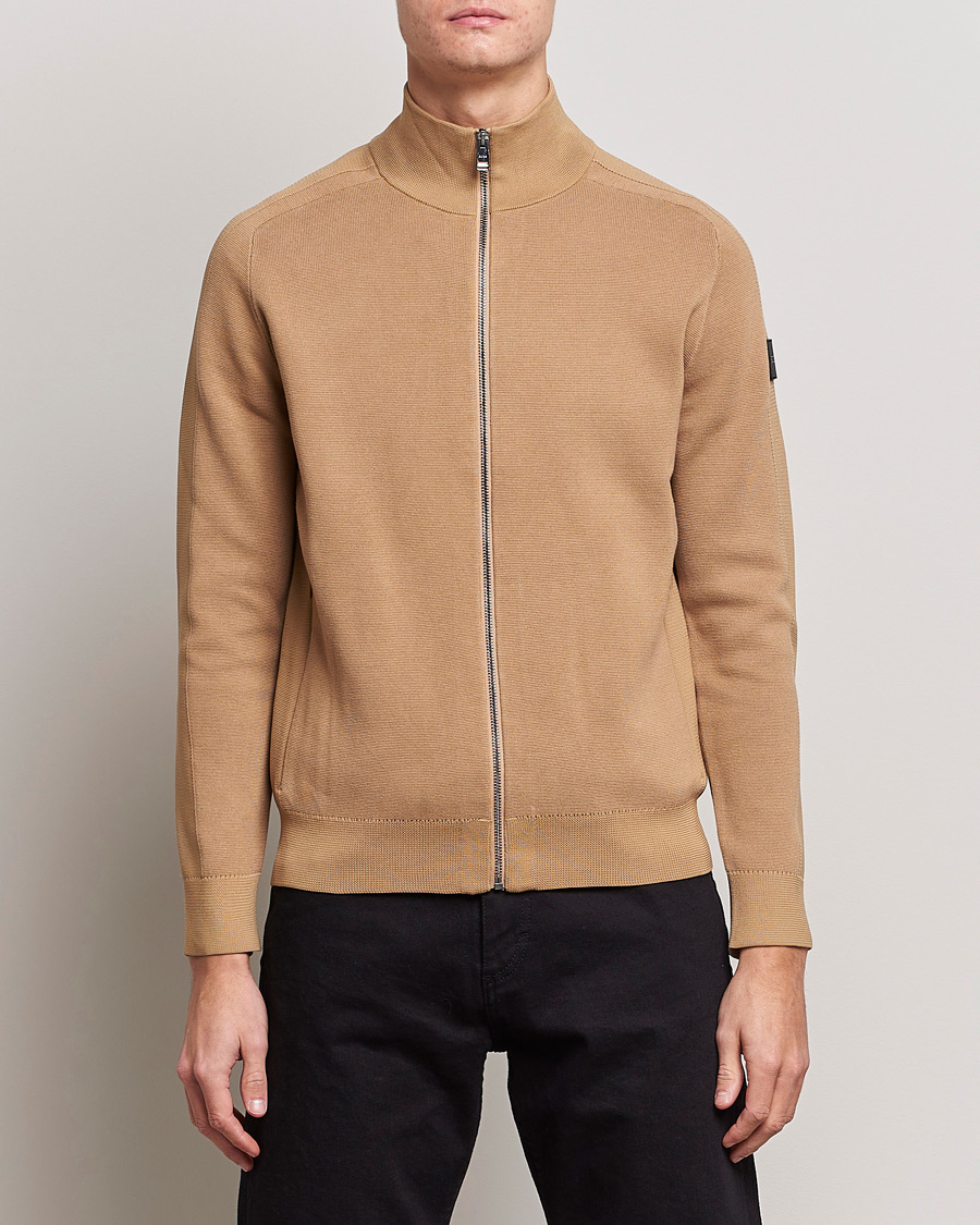 Herre | Full-zip | BOSS BLACK | Fisio Knitted Full Zip Medium Beige