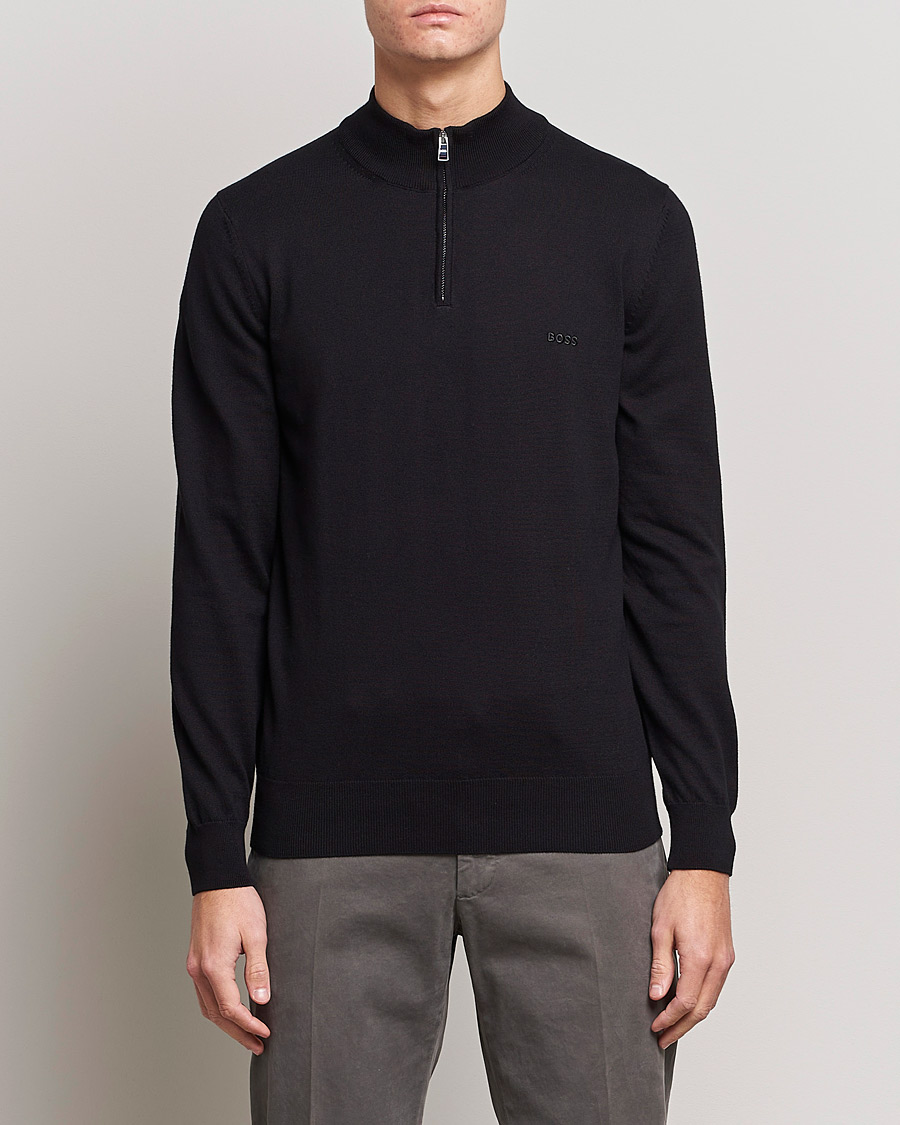 Herre | Trøjer | BOSS BLACK | Padro Merino Knitted Half Zip Black