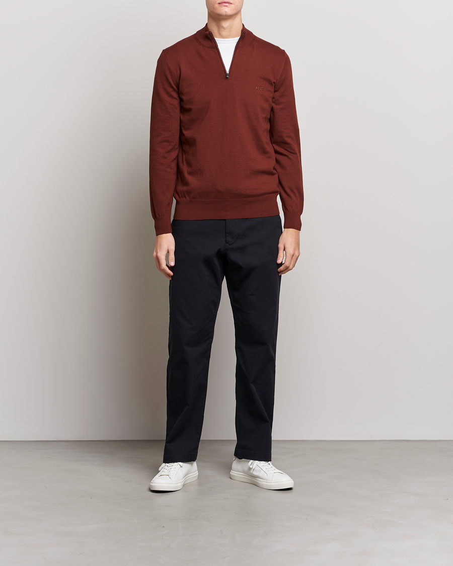 Herre | Trøjer | BOSS BLACK | Padro Merino Knitted Half Zip Medium Brown