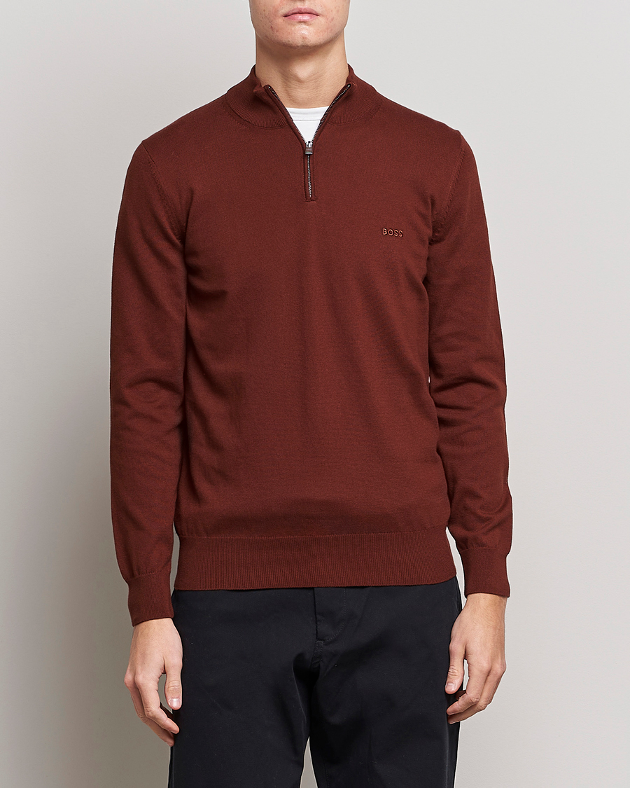 Herre | Trøjer | BOSS BLACK | Padro Merino Knitted Half Zip Medium Brown