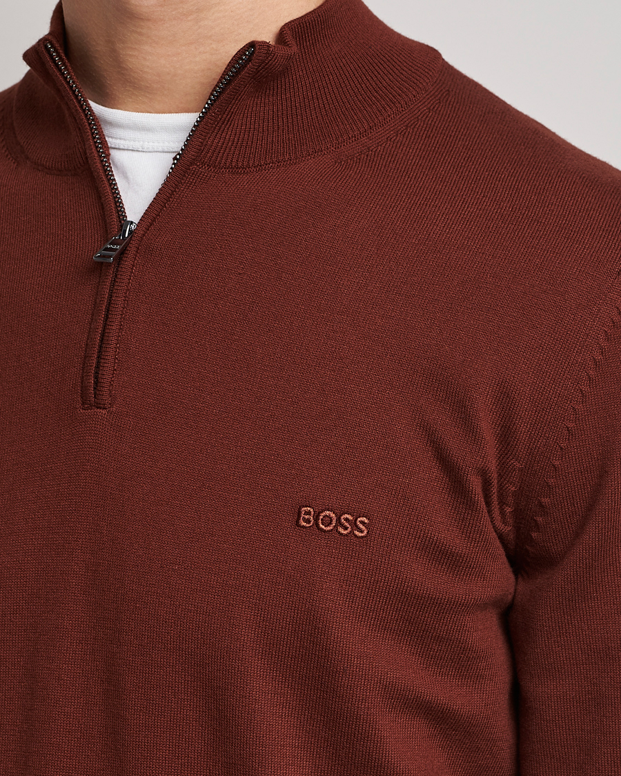Herre | Trøjer | BOSS BLACK | Padro Merino Knitted Half Zip Medium Brown