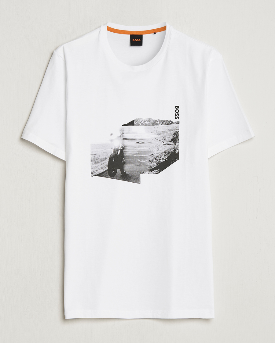 Herre | T-Shirts | BOSS ORANGE | Teglow Photoprint Crew Neck T-Shirt White