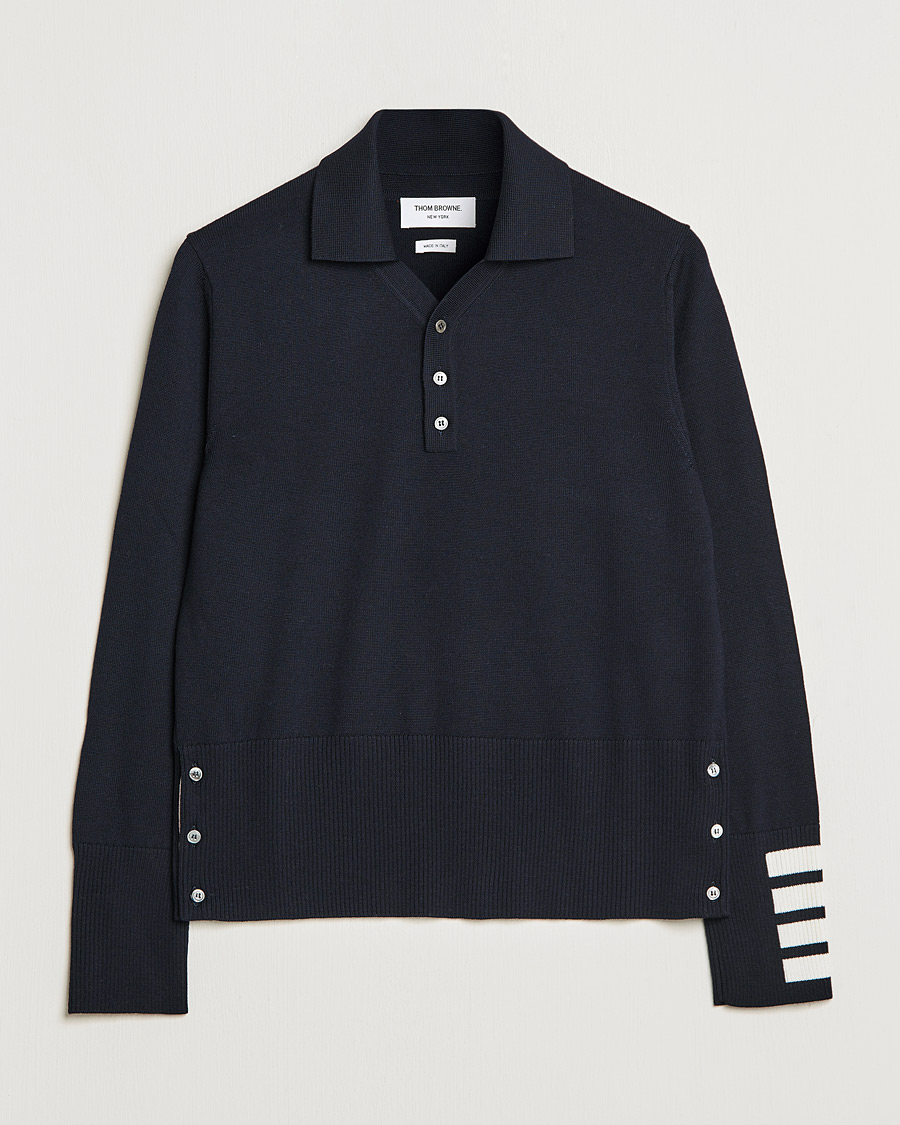 Herre | Trøjer | Thom Browne | 4-Bar Merino Wool Knitted Polo Navy