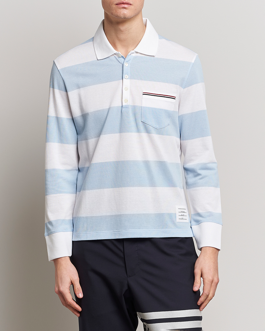 Herre | Trøjer | Thom Browne | Rugby Stripe Long Sleeve Polo Light Blue