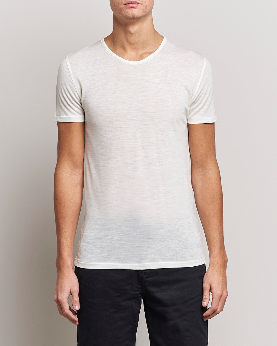 Herre | Kortærmede t-shirts | Zimmerli of Switzerland | Wool/Silk Crew Neck T-Shirt Ecru