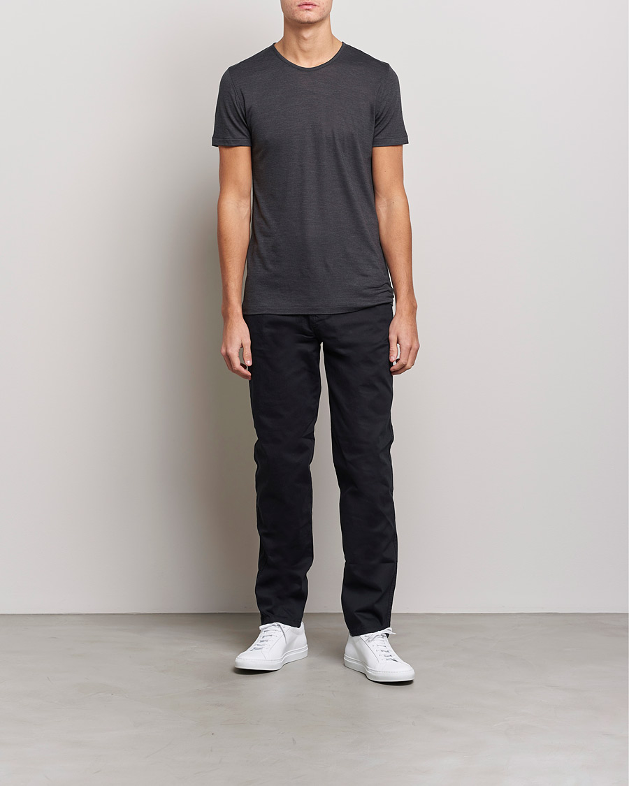 Herre |  | Zimmerli of Switzerland | Wool/Silk Crew Neck T-Shirt Charcoal
