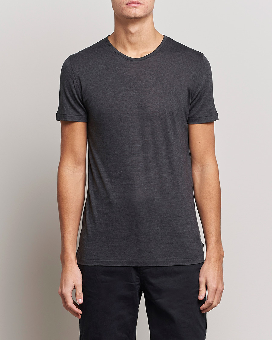 Herre | Kortærmede t-shirts | Zimmerli of Switzerland | Wool/Silk Crew Neck T-Shirt Charcoal