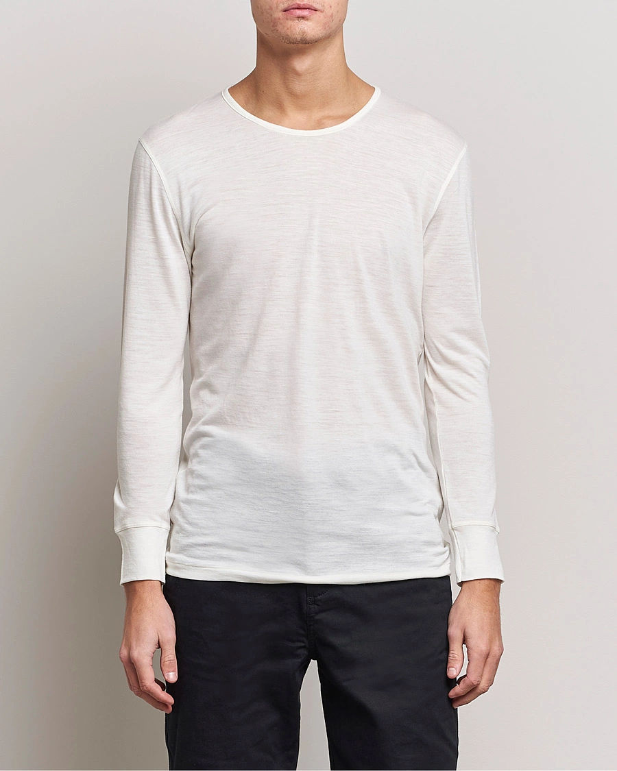 Herre | Langærmede t-shirts | Zimmerli of Switzerland | Wool/Silk Long Sleeve T-Shirt Ecru