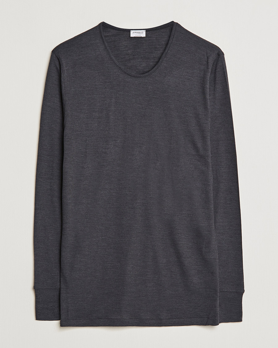 Herre |  | Zimmerli of Switzerland | Wool/Silk Long Sleeve T-Shirt Charcoal