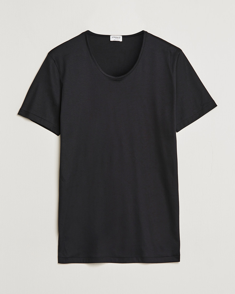 Herre |  | Zimmerli of Switzerland | Sea Island Cotton Crew Neck T-Shirt Black