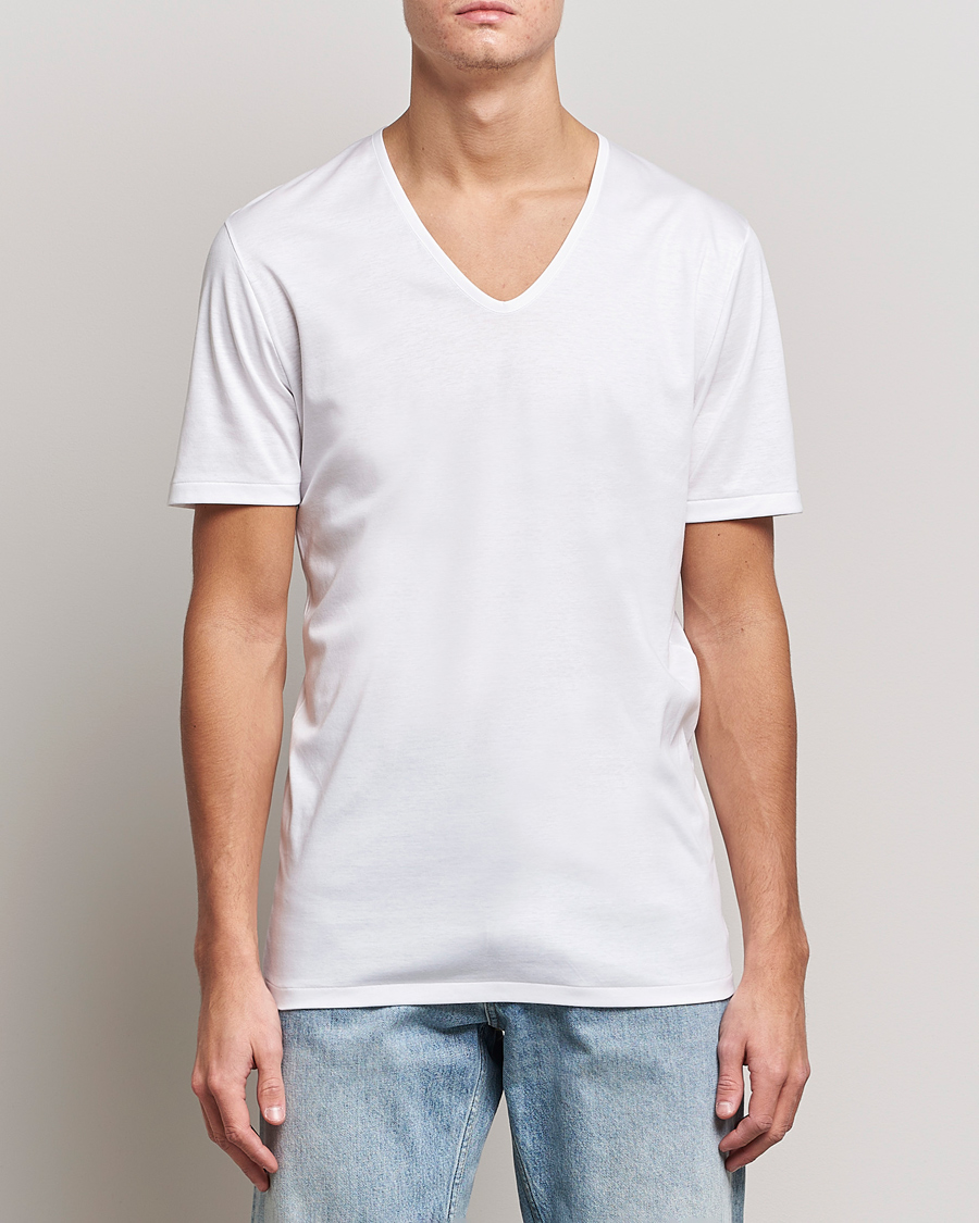 Herre |  | Zimmerli of Switzerland | Sea Island Cotton V-Neck T-Shirt White