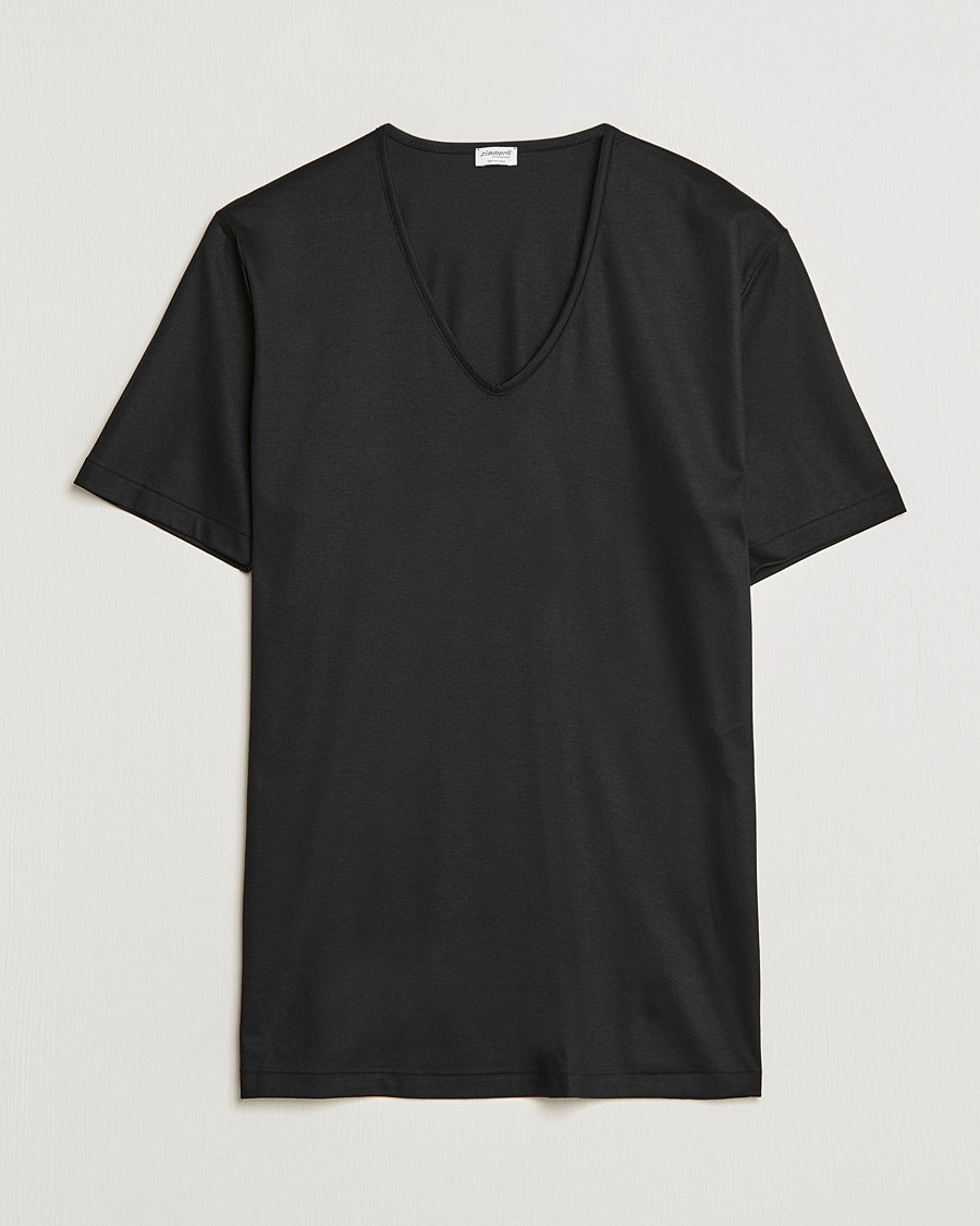 Herre |  | Zimmerli of Switzerland | Sea Island Cotton V-Neck T-Shirt Black