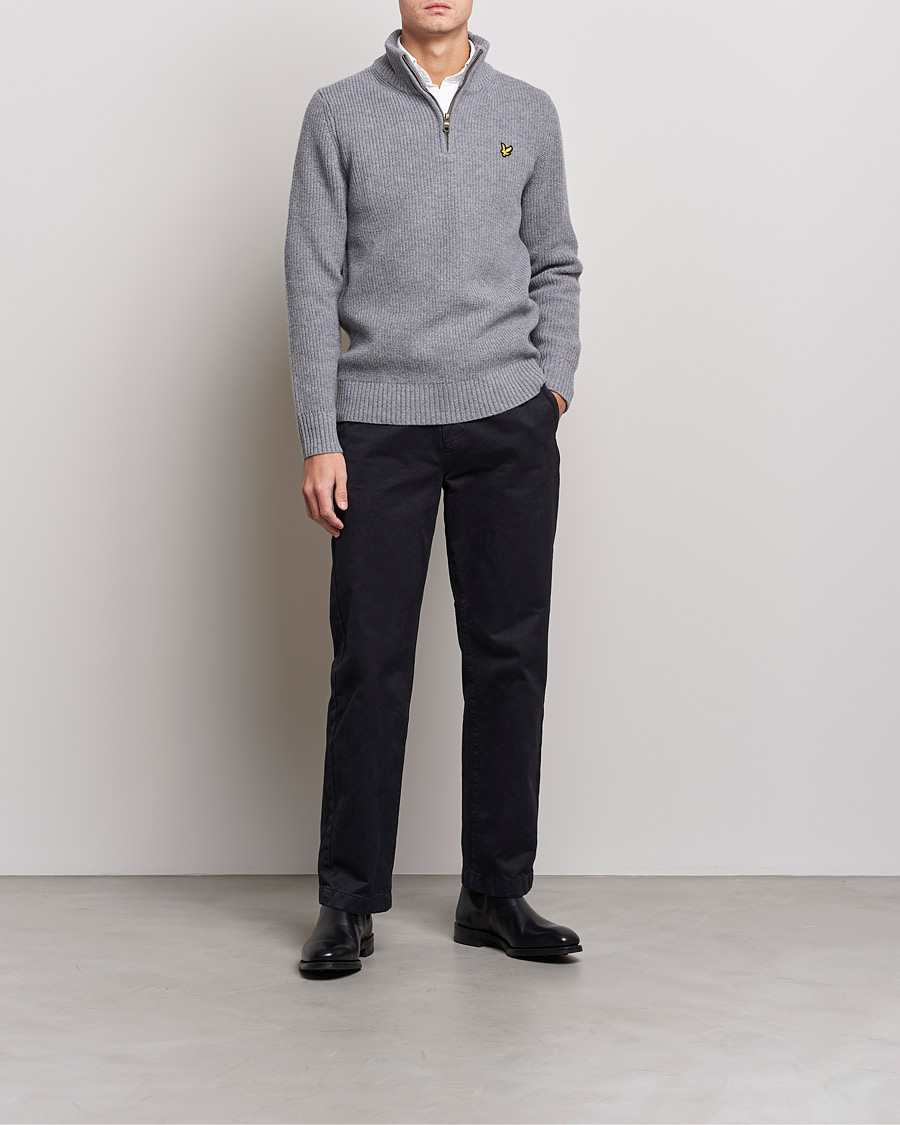 Herre | Trøjer | Lyle & Scott | Ribbed Quarter Zip Sweater Grey Marl