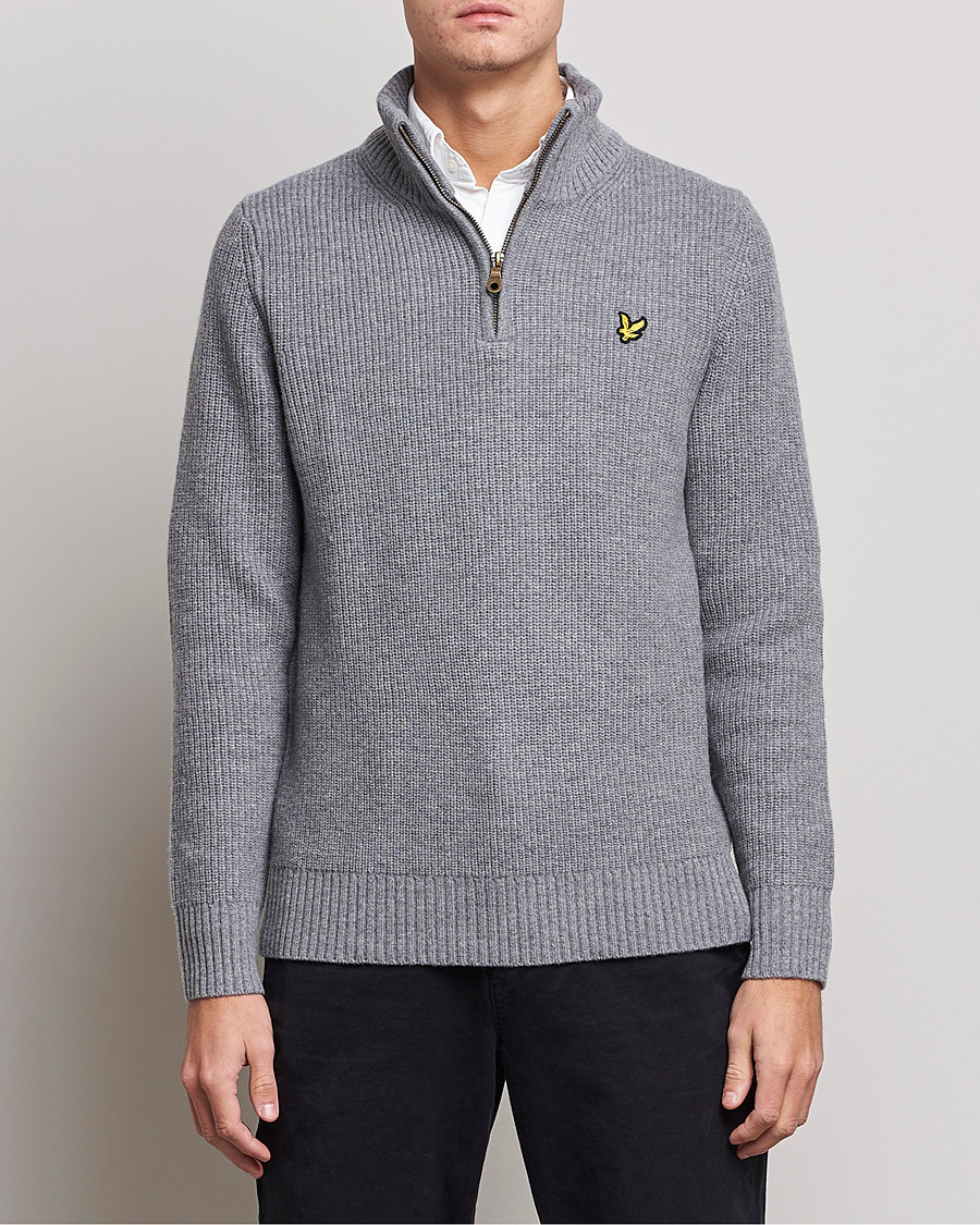 Herre | Trøjer | Lyle & Scott | Ribbed Quarter Zip Sweater Grey Marl
