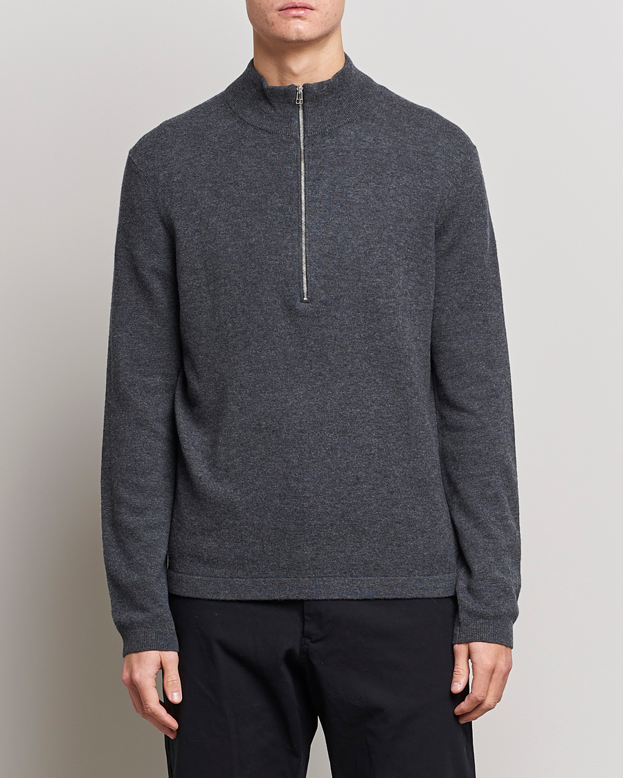 Herre | Trøjer | Tiger of Sweden | Owain Merino Half Zip Sweater Dark Grey Mel