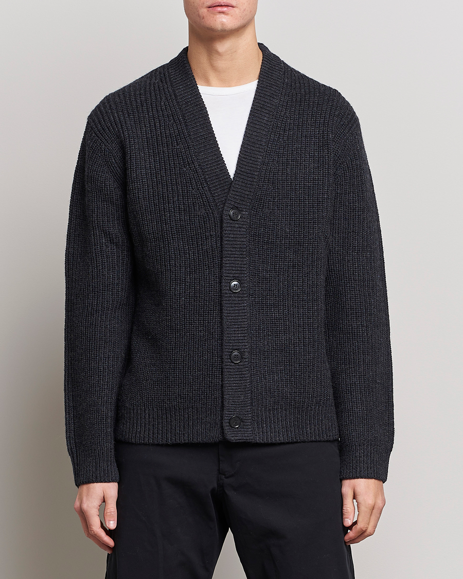 Herre | Cardigans | Tiger of Sweden | Reiner Wool Cardigan Dark Grey Mel