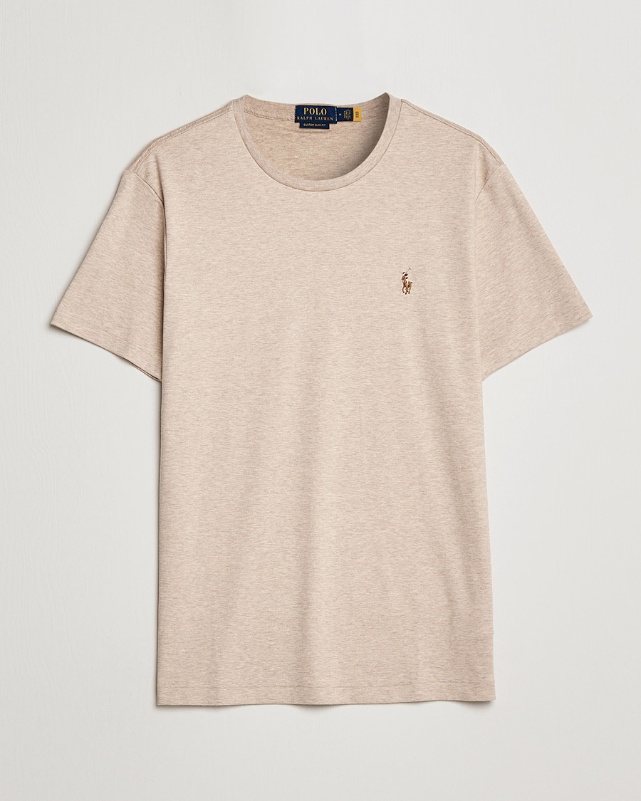 Herre | T-Shirts | Polo Ralph Lauren | Luxury Pima Cotton Crew Neck T-Shirt Sand Heather