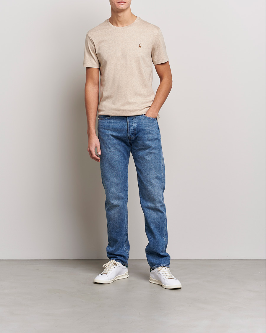 Herre | T-Shirts | Polo Ralph Lauren | Luxury Pima Cotton Crew Neck T-Shirt Sand Heather