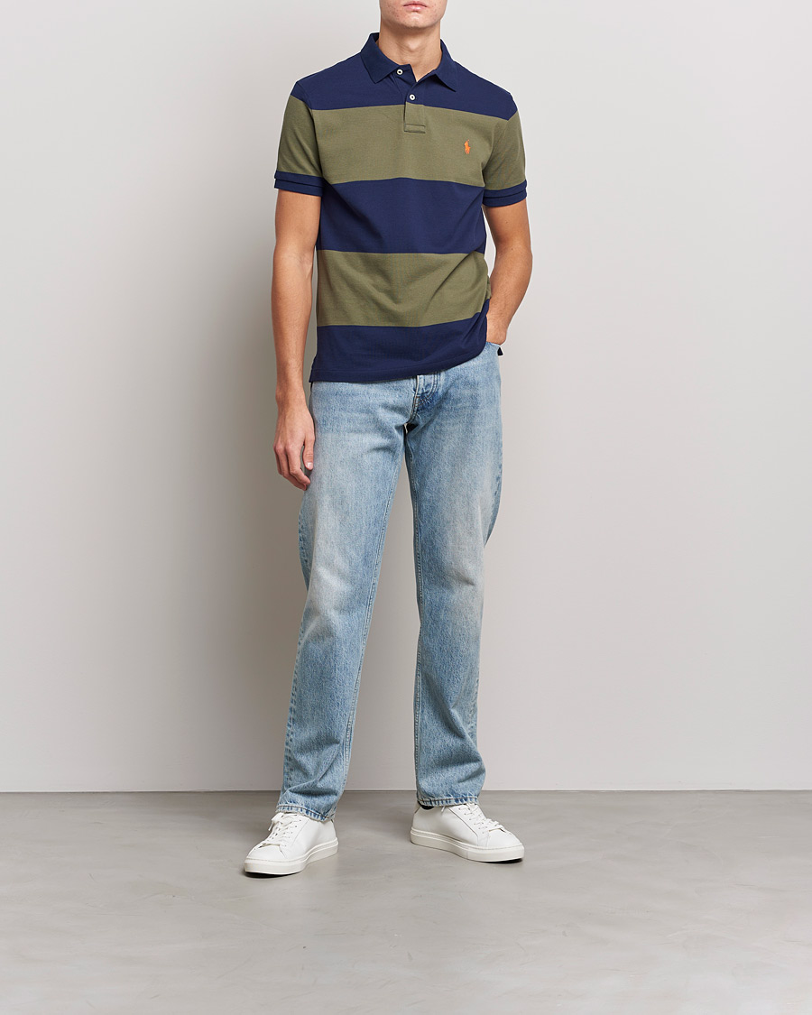 Herre | Polotrøjer | Polo Ralph Lauren | Custom Slim Fit Barstriped Polo Navy/Dark Sage