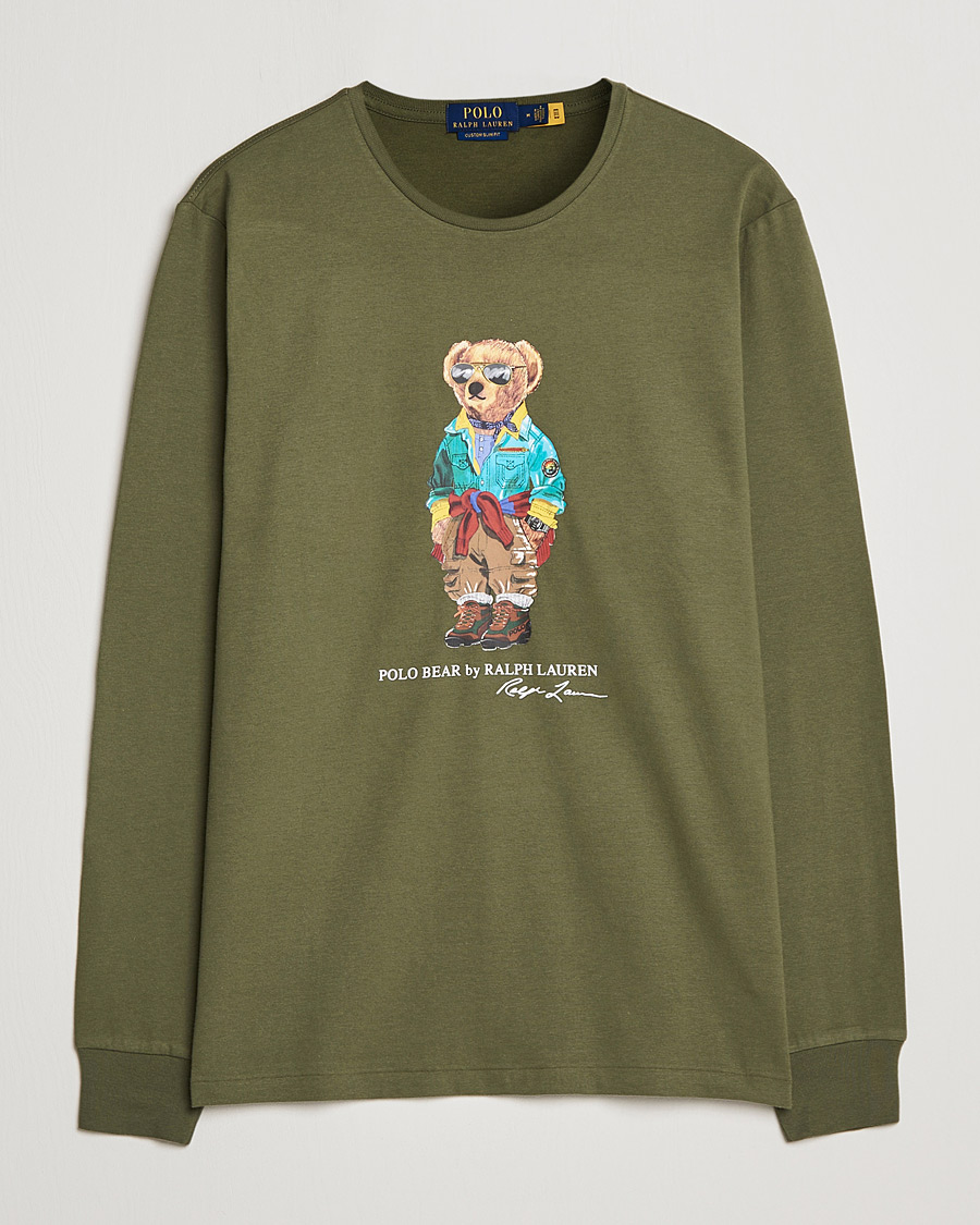 Herre | T-Shirts | Polo Ralph Lauren | Printed Bear Crew Neck Long Sleeve T-Shirt Dark Sage