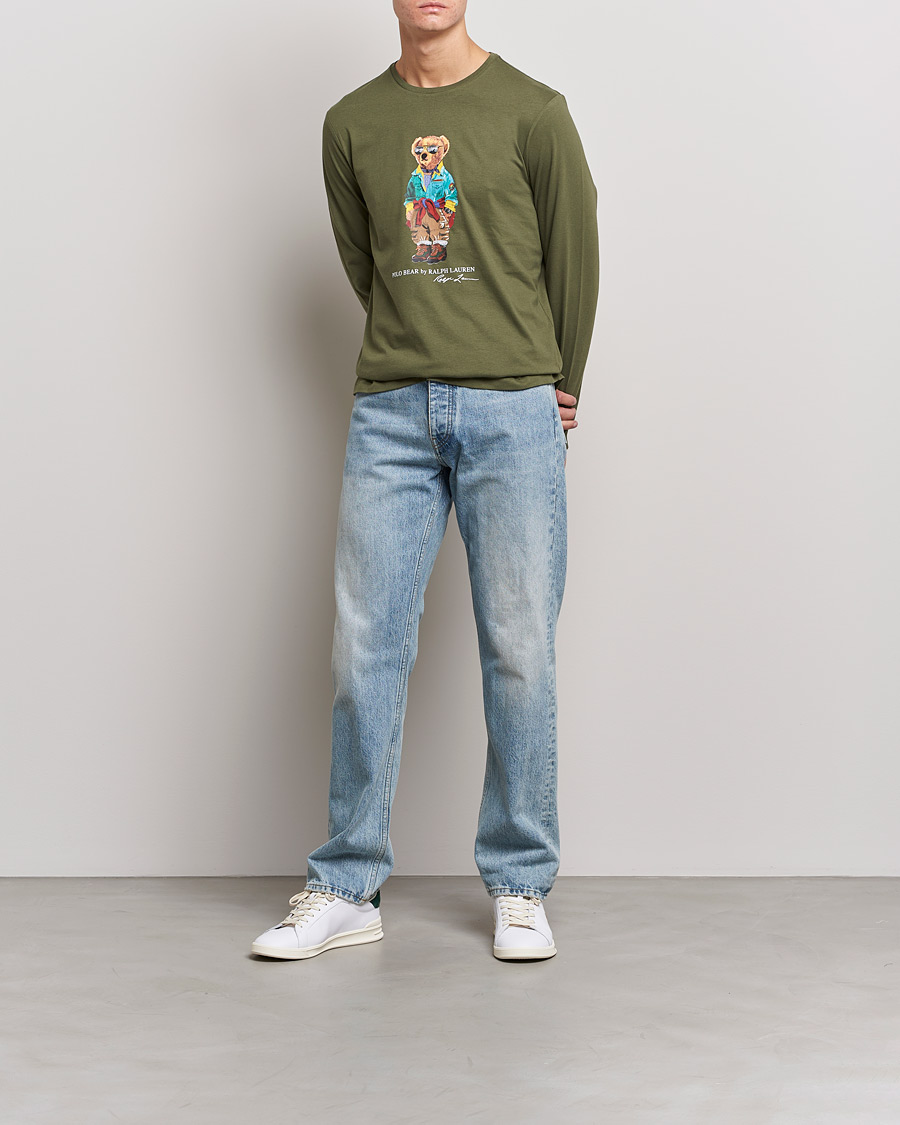 Herre | T-Shirts | Polo Ralph Lauren | Printed Bear Crew Neck Long Sleeve T-Shirt Dark Sage