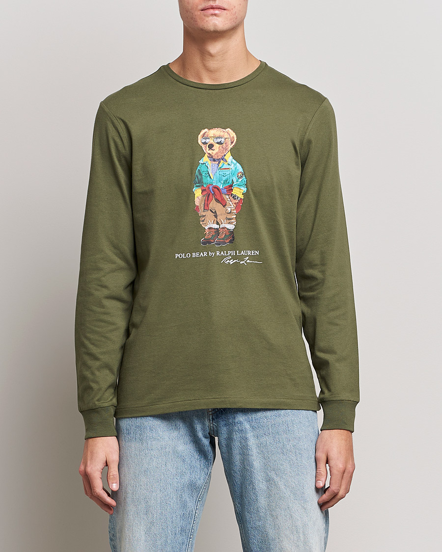 Herre | T-Shirts | Polo Ralph Lauren | Printed Bear Crew Neck Long Sleeve T-Shirt Dark Sage
